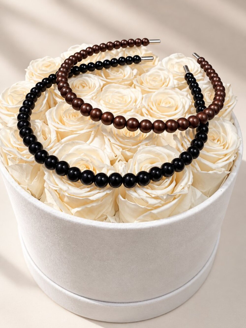 2 Piece Beaded Headband Set Black Brown Glossy Ball Hair Accessories